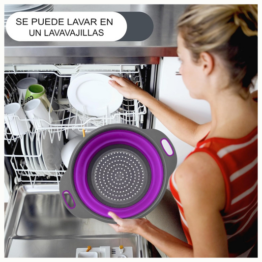 Colador Morado Retráctil con Escurridor